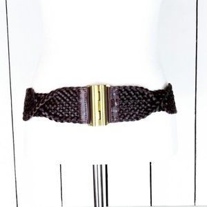 Brown wide stretch faux leather braided belt